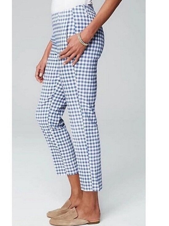 EUC J. Jill Blue and White Linen Blend Gingham Crop Pants in Women's XL Petite - Picture 11 of 16